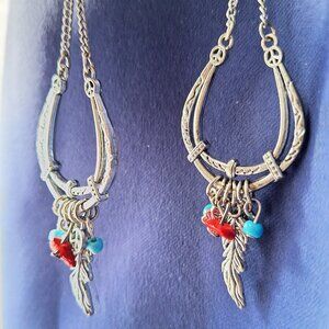 Horseshoe Chandelier Feather Southwestern Bead Nickle Free Earrings NEW